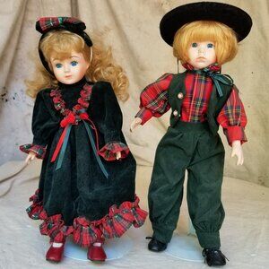 Adorable "Brother & Sister" Dolls, 17" with Stand for each doll